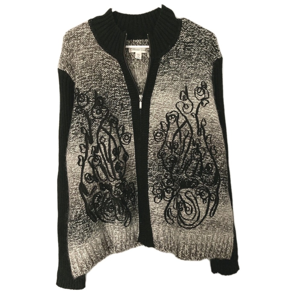 Coldwater Creek Cardigan Sweater Women 3X Wool Blend Soutache Mock Nk Zip Up NWT